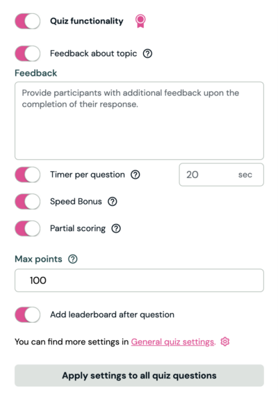 Quiz settings