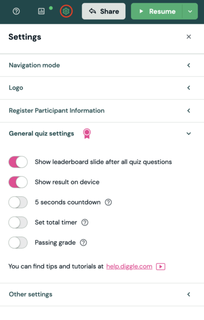 General-quiz-settings